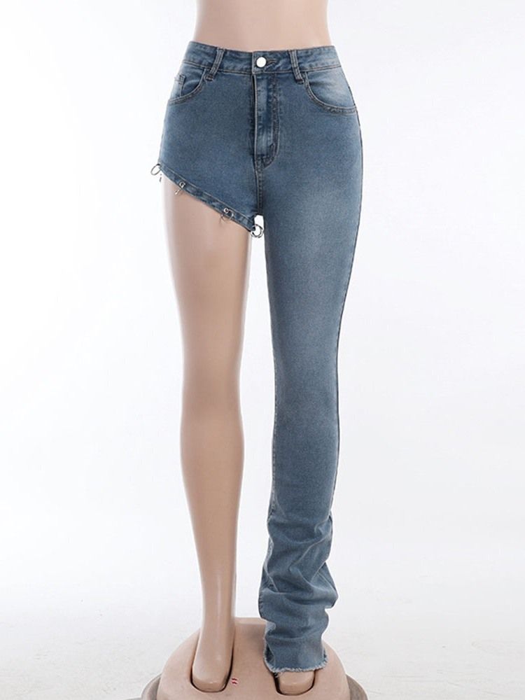 Asymmetriska Jeans Med Rak Dragkedja I Mitten Av Midjan
