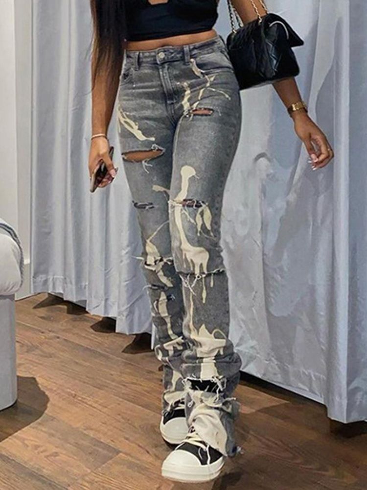 Bellbottoms Enkel Dragkedja Hög Midja Slimmade Jeans