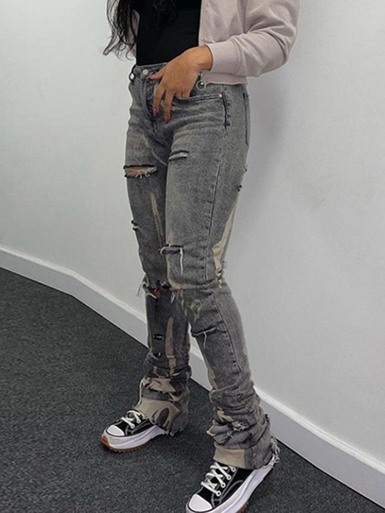 Bellbottoms Enkel Dragkedja Hög Midja Slimmade Jeans