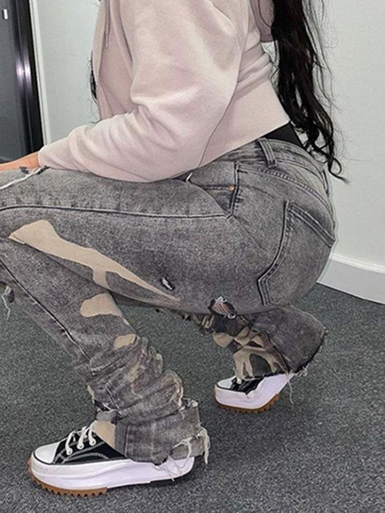 Bellbottoms Enkel Dragkedja Hög Midja Slimmade Jeans