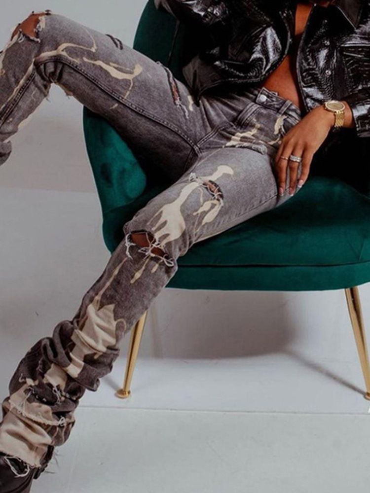 Bellbottoms Enkel Dragkedja Hög Midja Slimmade Jeans
