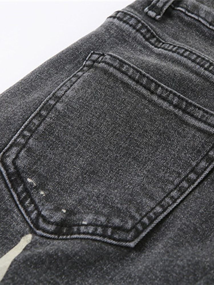 Bellbottoms Enkel Dragkedja Hög Midja Slimmade Jeans