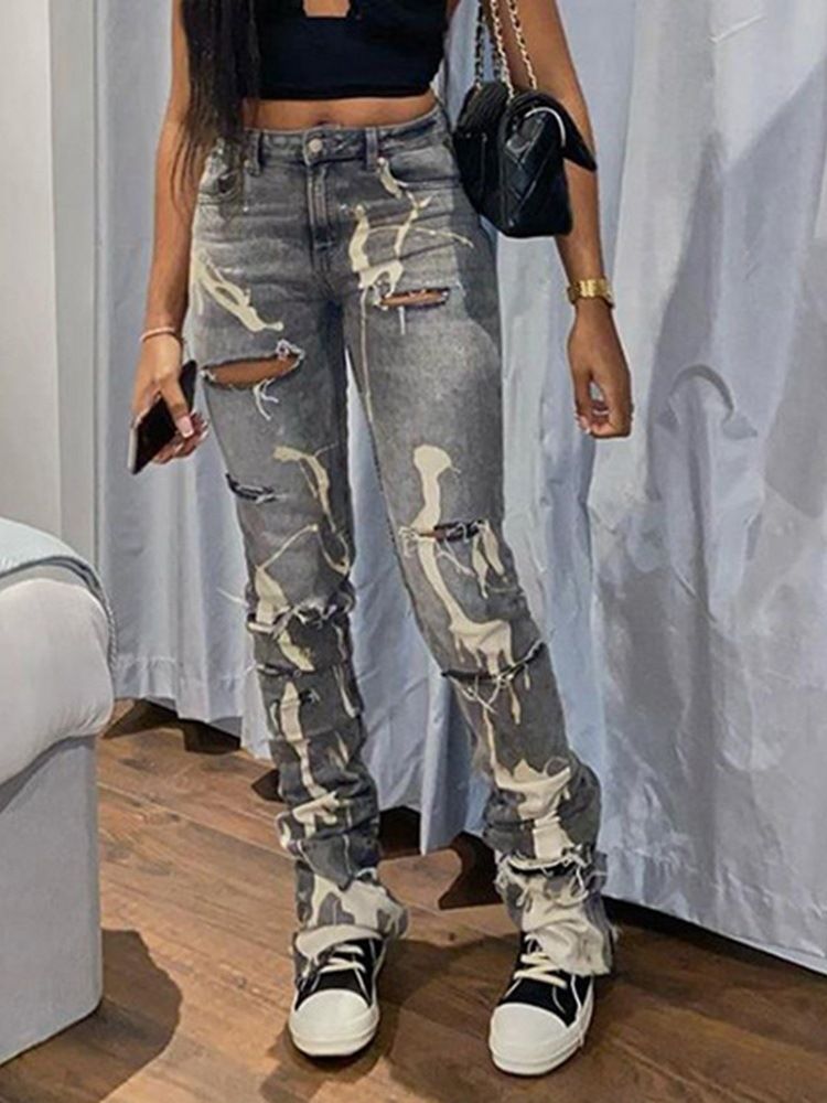 Bellbottoms Enkel Dragkedja Hög Midja Slimmade Jeans