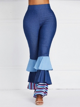 Bellbottoms Volanger Patchwork Color Block Jeans Med Hög Midja