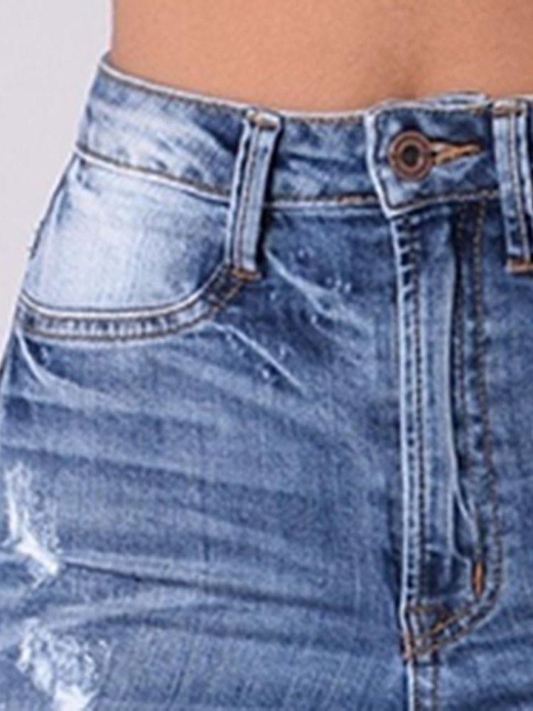Enkla Slitna Tvättbara Smala Jeans