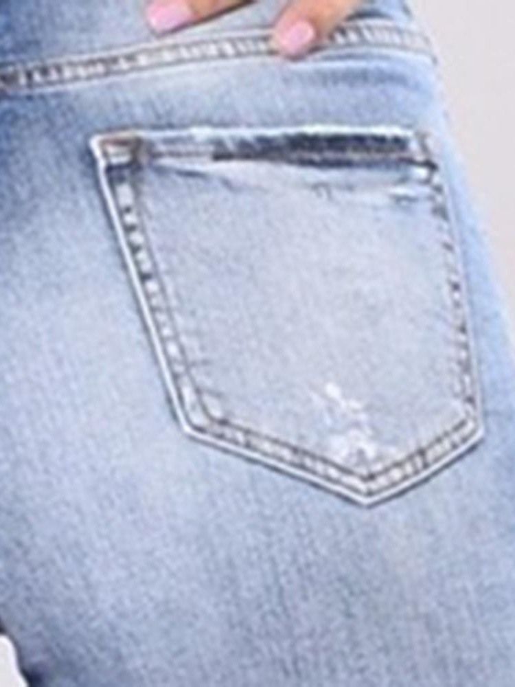 Enkla Slitna Tvättbara Smala Jeans