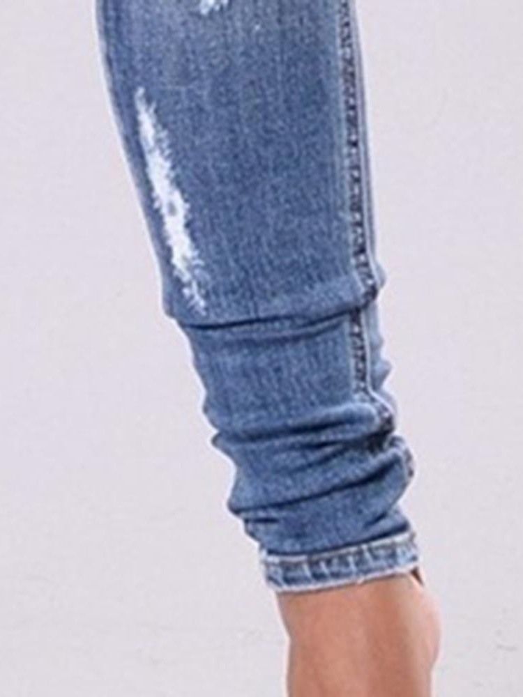 Enkla Slitna Tvättbara Smala Jeans