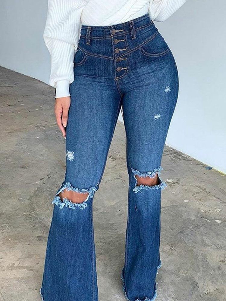 Gradient Bellbottoms Slim Mid Waist Jeans Med Hål