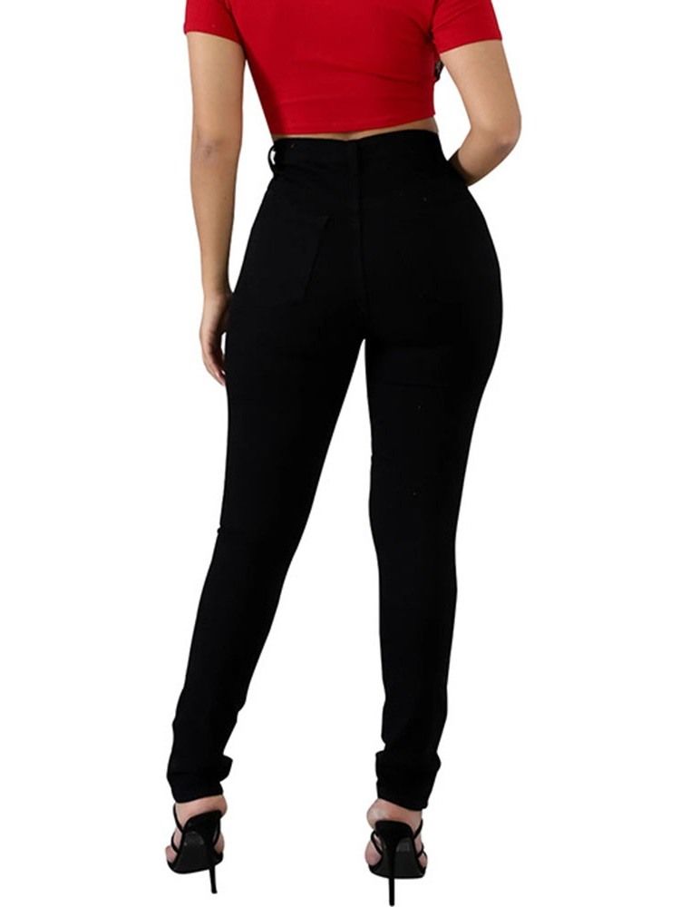 Hål Färg Block Pencil Byxor Hål Skinny Jeans