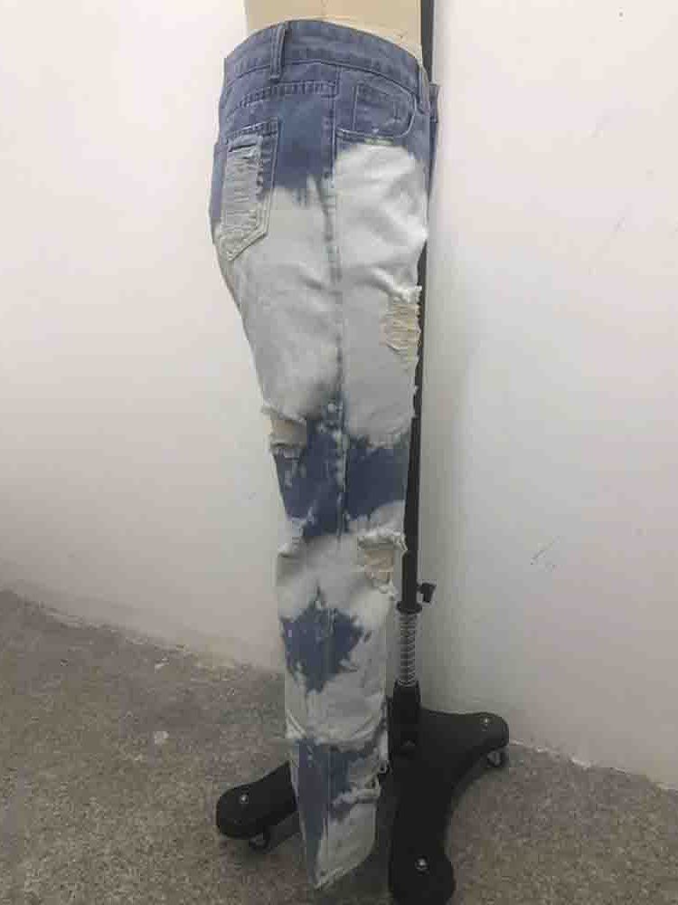 Hål Rak Lösa Jeans Med Hög Midja