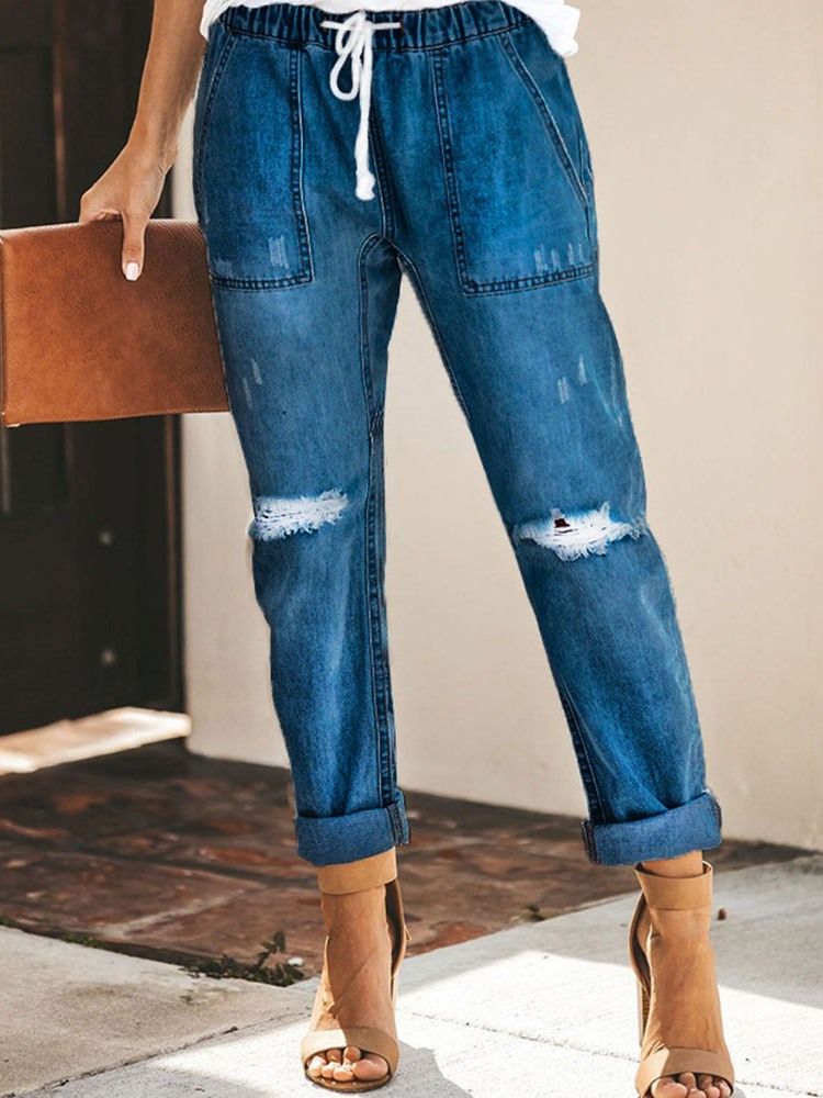 Jeans Med Snörning Och Elastik I Vanlig Ficka