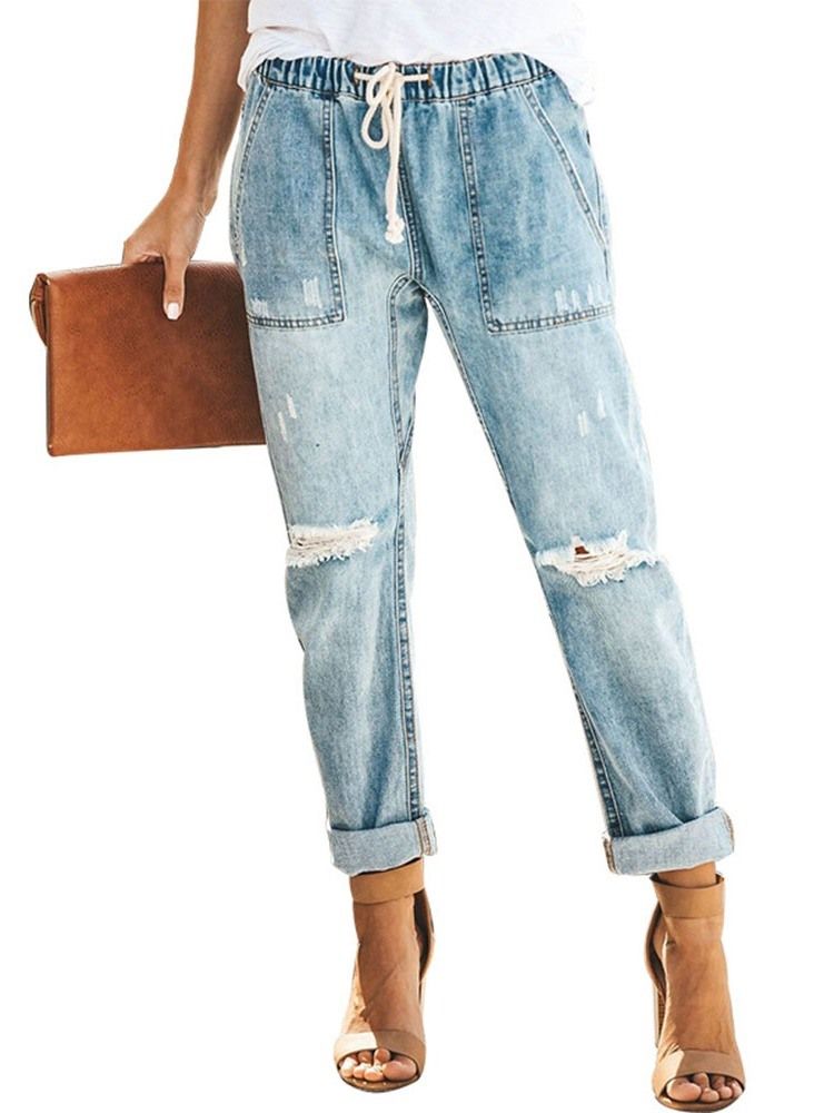 Jeans Med Snörning Och Elastik I Vanlig Ficka
