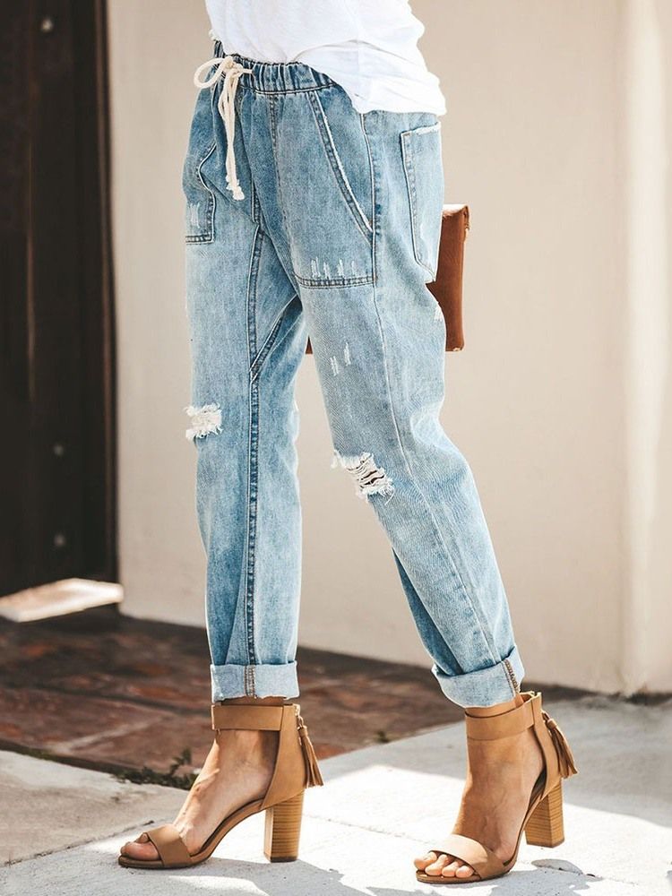 Jeans Med Snörning Och Elastik I Vanlig Ficka