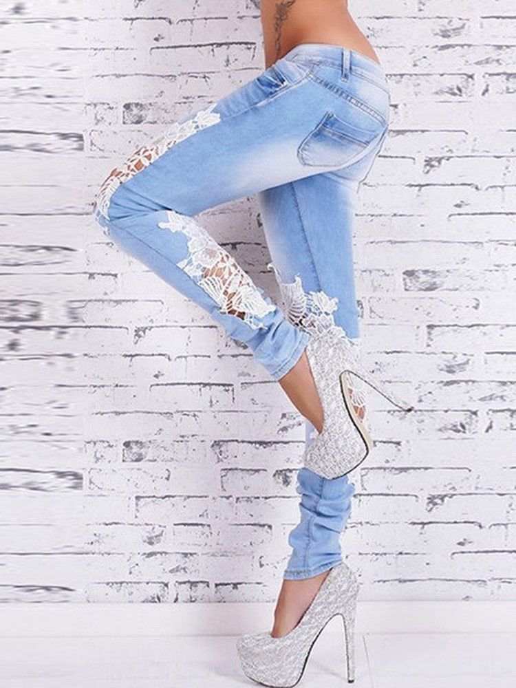 Låg Midjade Patchwork Jeans För Kvinnor