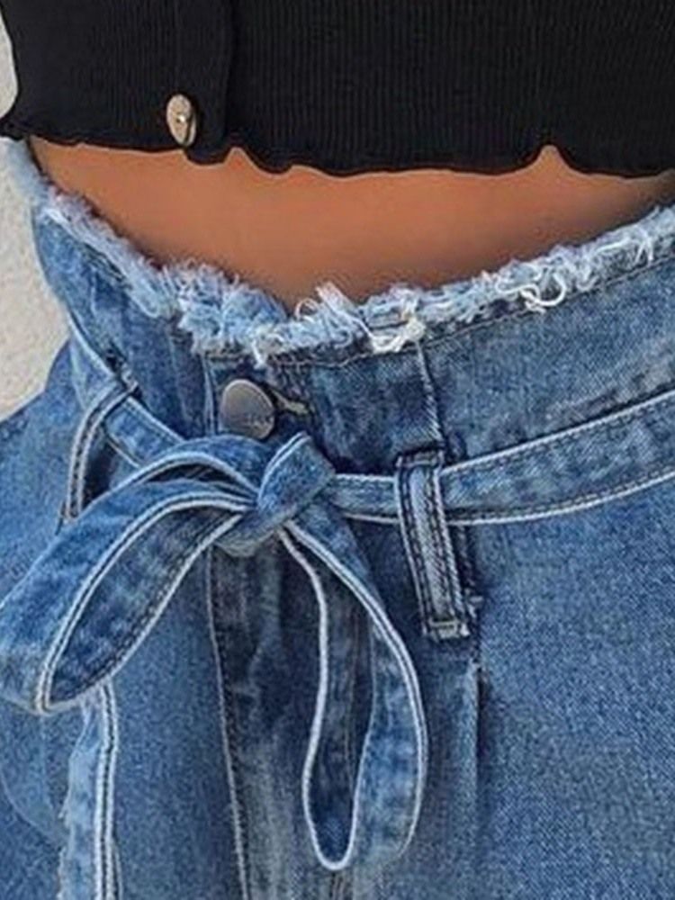 Mode Vanligt Spetsficka Slim Zipper Jeans