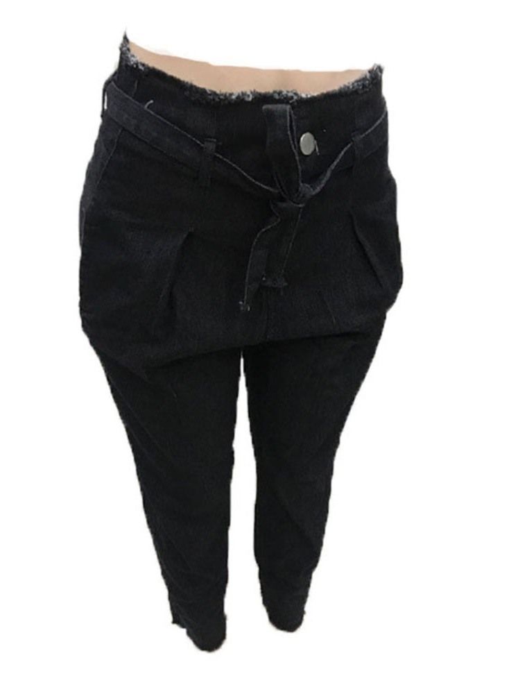 Mode Vanligt Spetsficka Slim Zipper Jeans