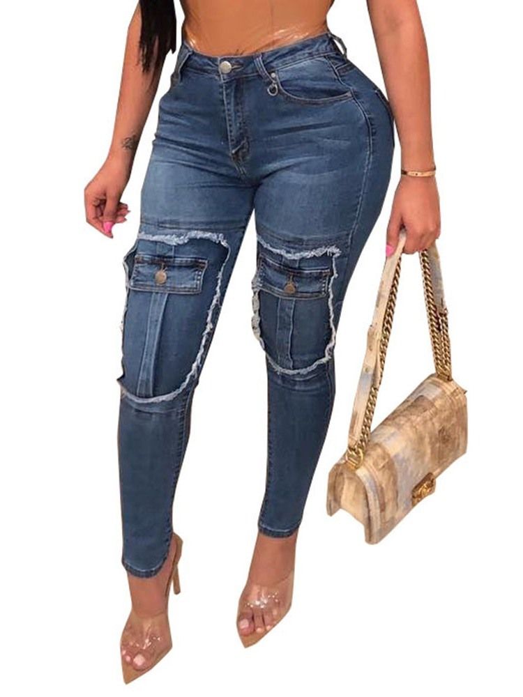 Pocket Zipper Pencil Byxor Skinny Jeans