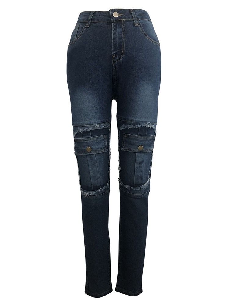 Pocket Zipper Pencil Byxor Skinny Jeans