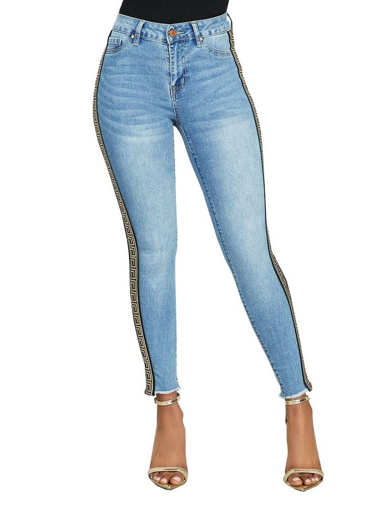 Print Pencil Byxor Geometriska Skinny Kvinnors Hög Midja Jeans