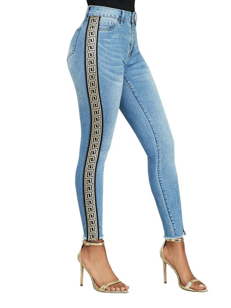 Print Pencil Byxor Geometriska Skinny Kvinnors Hög Midja Jeans