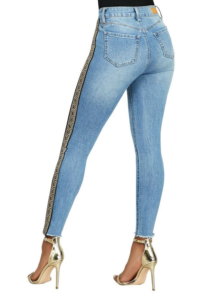 Print Pencil Byxor Geometriska Skinny Kvinnors Hög Midja Jeans