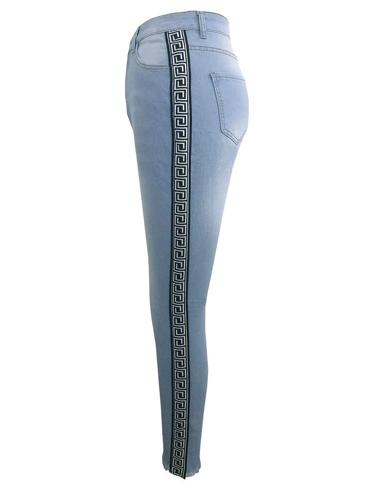 Print Pencil Byxor Geometriska Skinny Kvinnors Hög Midja Jeans