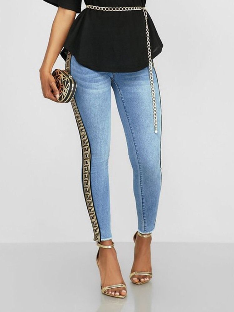 Print Pencil Byxor Geometriska Skinny Kvinnors Hög Midja Jeans