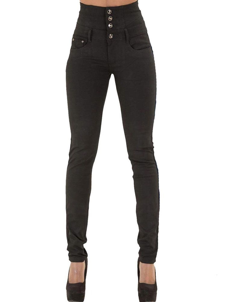 Skinny Jeans För Kvinnor Med Enkla Hög Midja Ficka