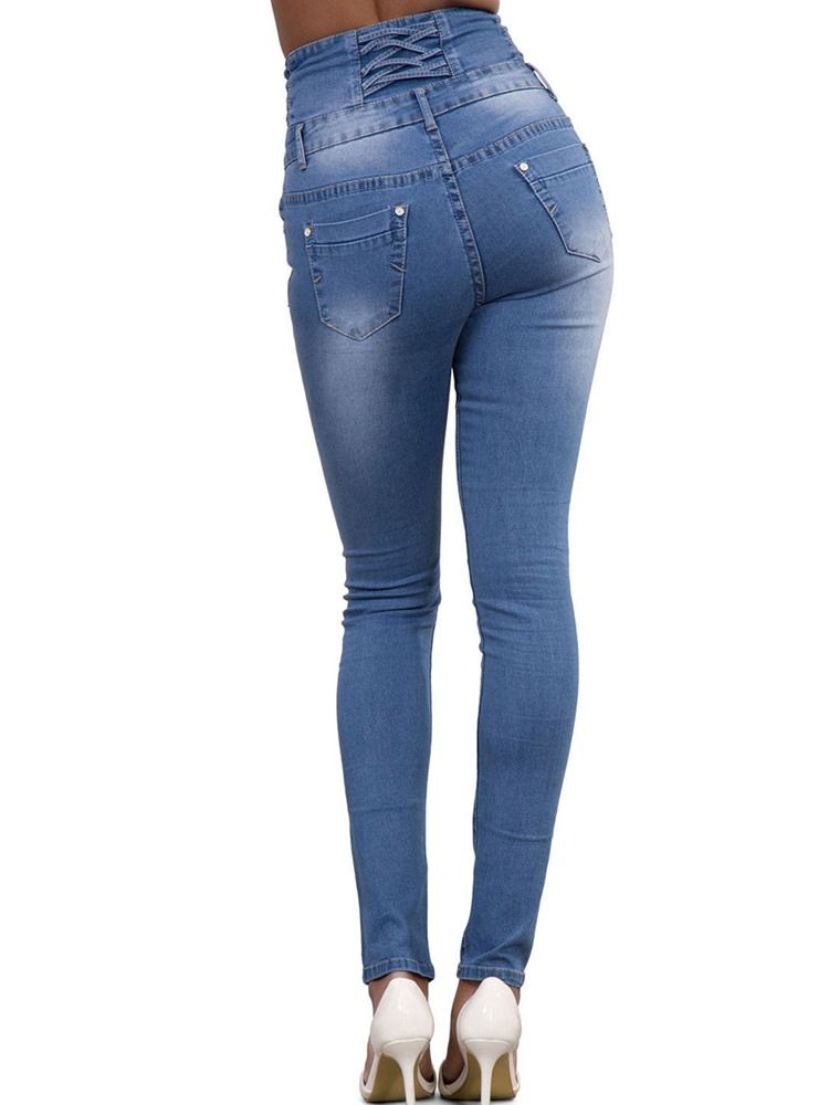 Skinny Jeans För Kvinnor Med Enkla Hög Midja Ficka