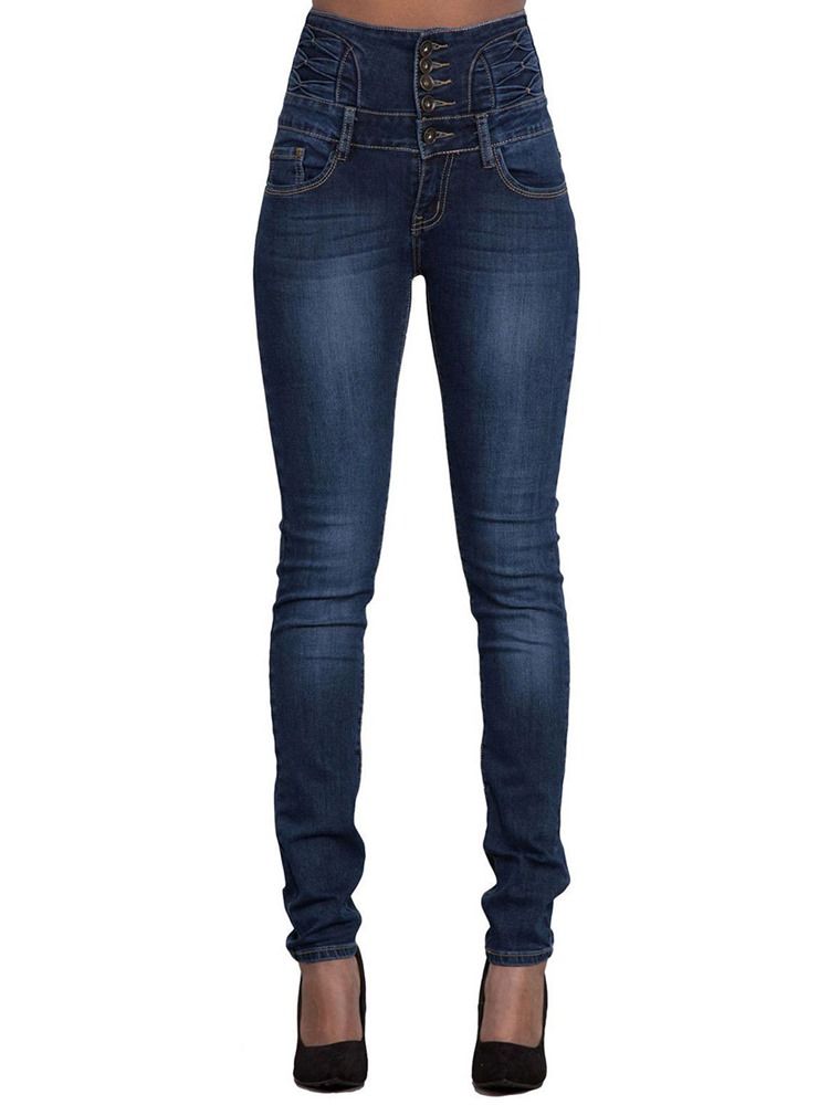 Skinny Jeans För Kvinnor Med Enkla Hög Midja Ficka