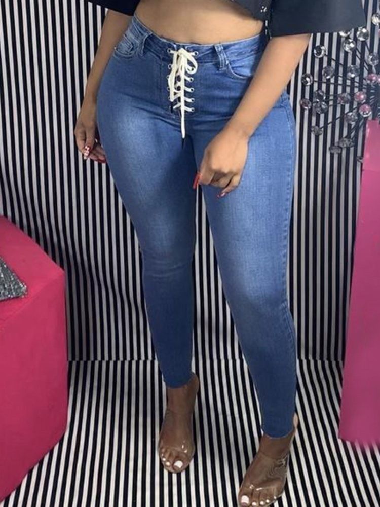 Skinny Jeans Med Snörning I Enfärgad Penna