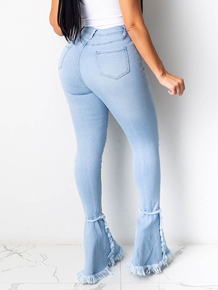 Vanliga Bellbottoms Tofs Dragkedja Slim Dam Jeans