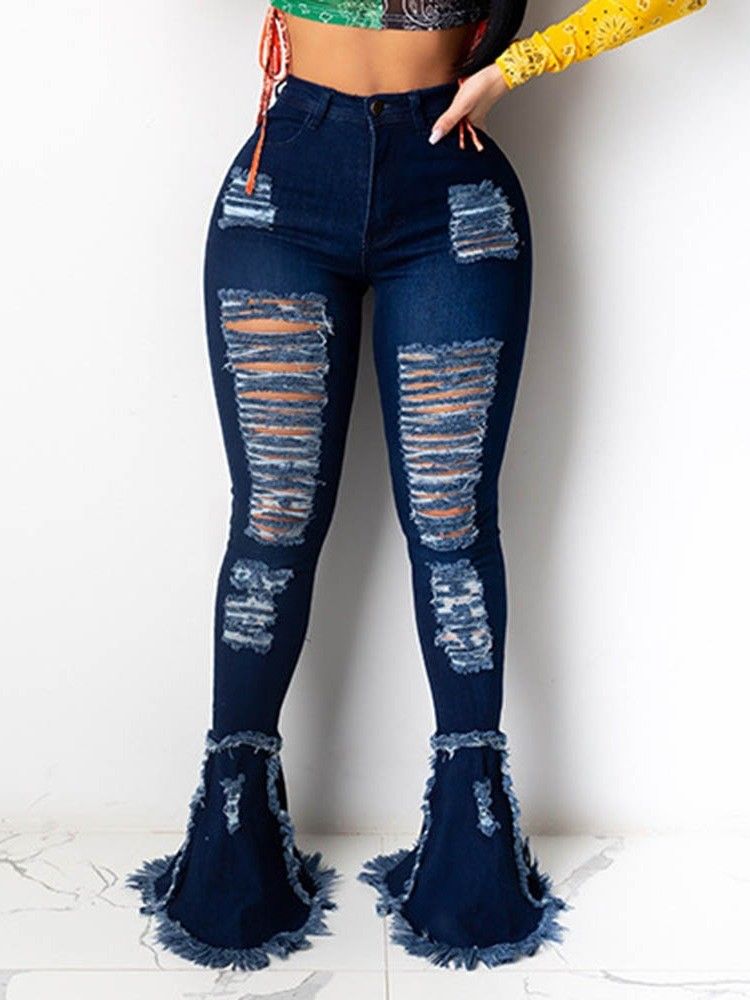 Vanliga Bellbottoms Tofs Dragkedja Slim Dam Jeans