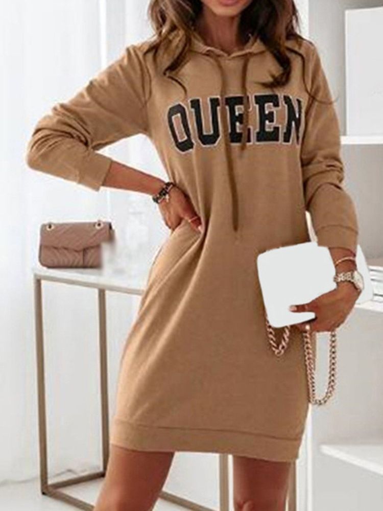 Above Knee Hooded Long Sleeve Letter Bodycon Klänning