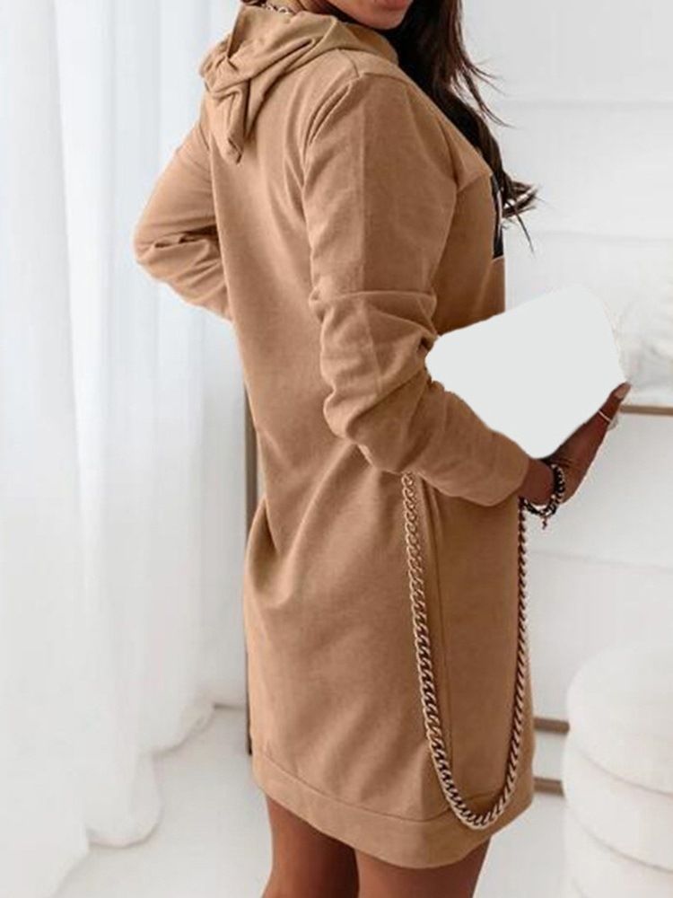 Above Knee Hooded Long Sleeve Letter Bodycon Klänning