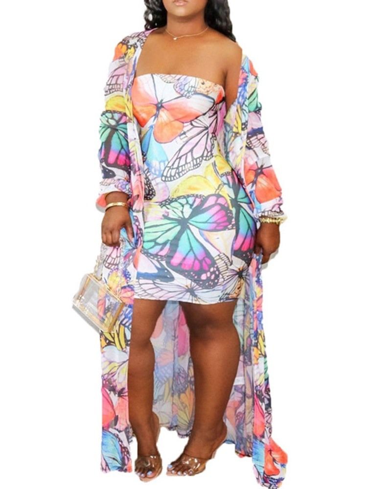 Blommig Modeklänning Bodycon Tvådelade Set För Kvinnor