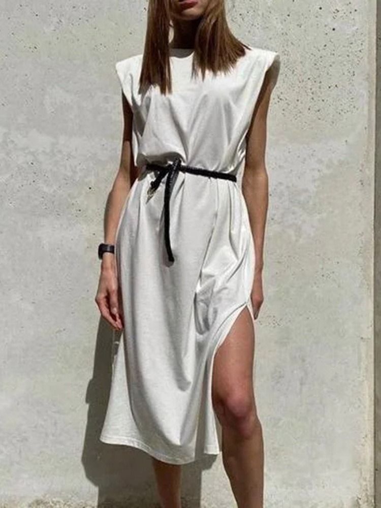 Cap Sleeve Split Mid-Calf Mid Waist Office Lady Damklänning