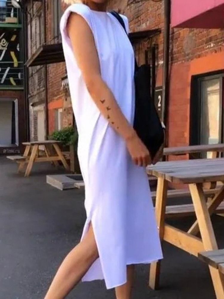 Cap Sleeve Split Mid-Calf Mid Waist Office Lady Damklänning