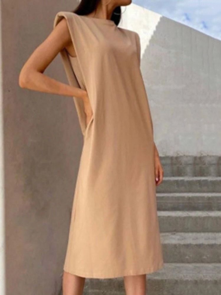 Cap Sleeve Split Mid-Calf Mid Waist Office Lady Damklänning