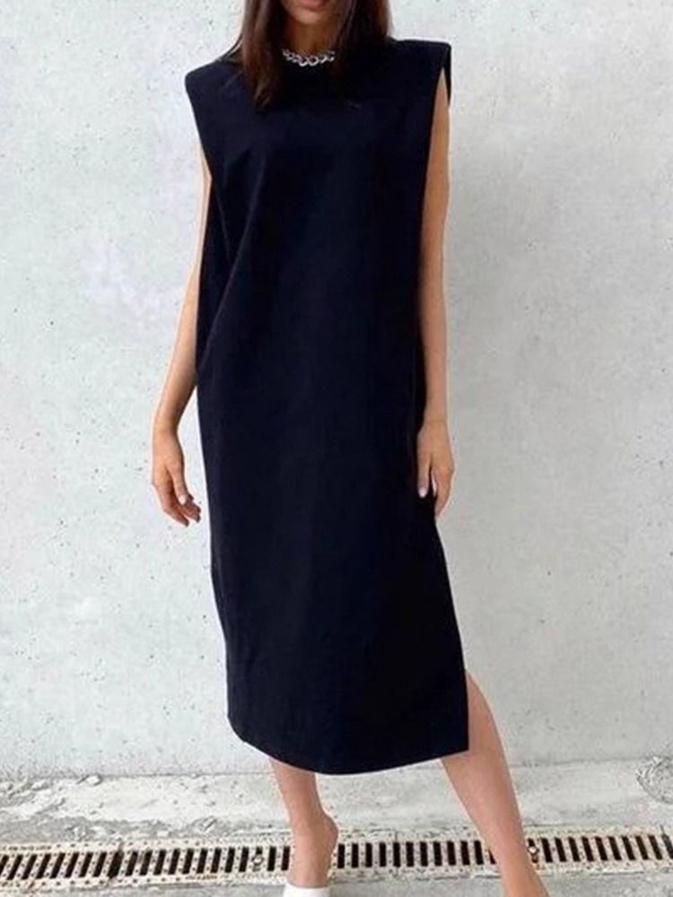 Cap Sleeve Split Mid-Calf Mid Waist Office Lady Damklänning
