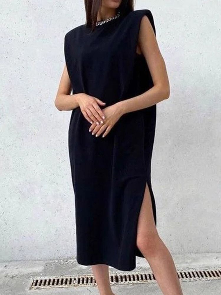 Cap Sleeve Split Mid-Calf Mid Waist Office Lady Damklänning