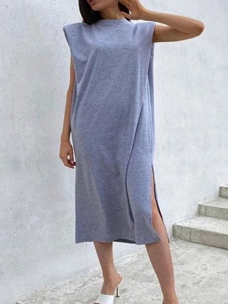 Cap Sleeve Split Mid-Calf Mid Waist Office Lady Damklänning