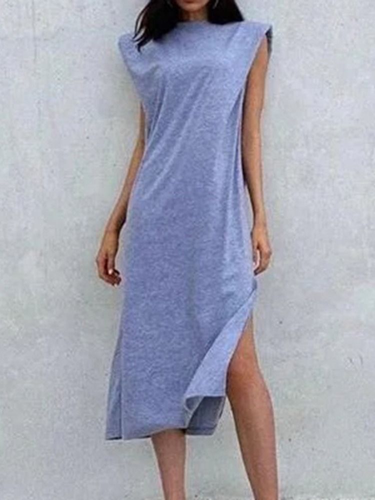 Cap Sleeve Split Mid-Calf Mid Waist Office Lady Damklänning