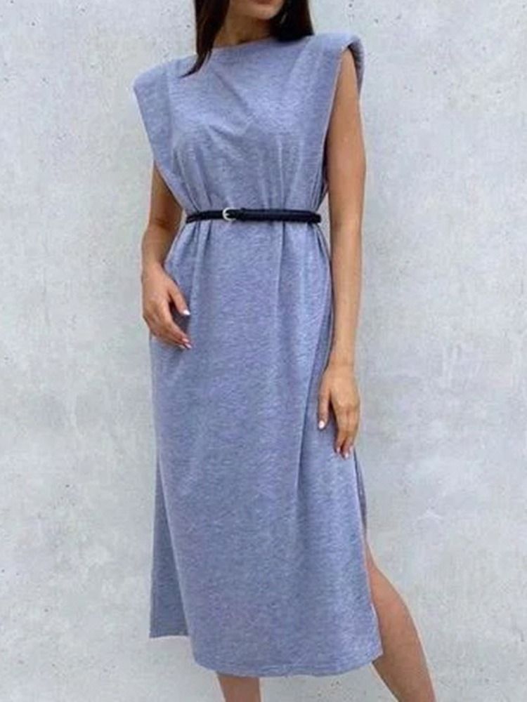 Cap Sleeve Split Mid-Calf Mid Waist Office Lady Damklänning