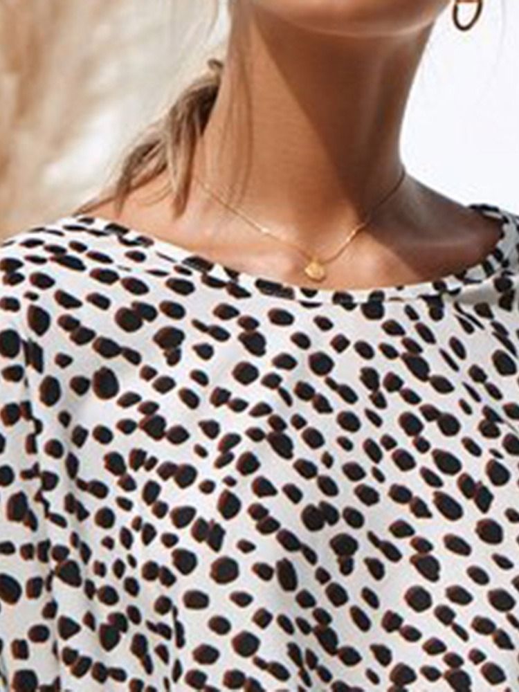 Casual Leopard Asymmetrisk Klänning Med Rund Hals I Mitten Av Vaden