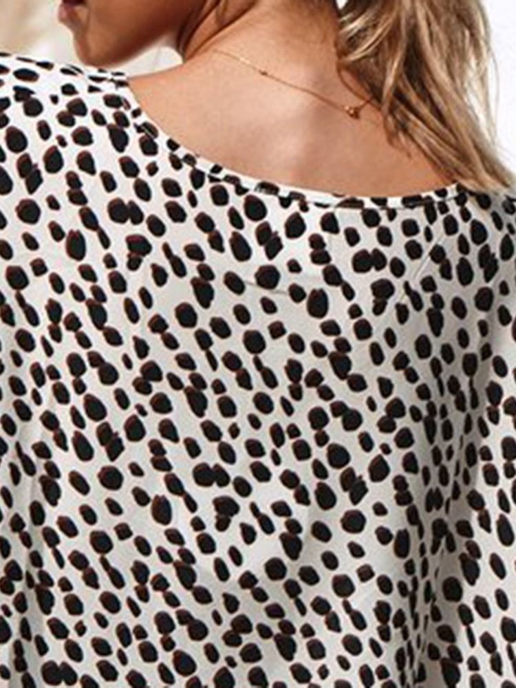 Casual Leopard Asymmetrisk Klänning Med Rund Hals I Mitten Av Vaden