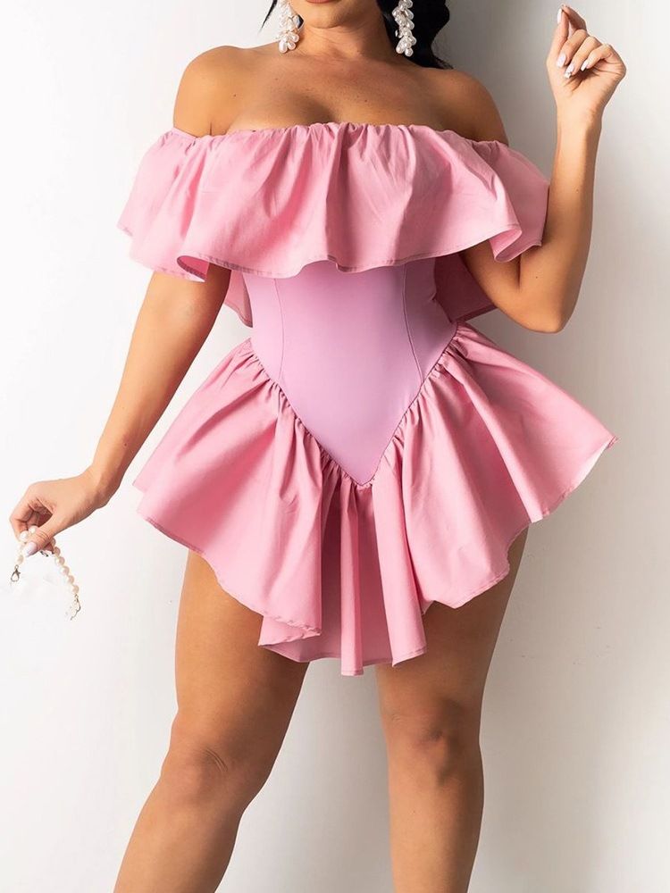 Kortärmad Off Shoulder Asymmetrisk Pullover Sexig Klänning För Kvinnor