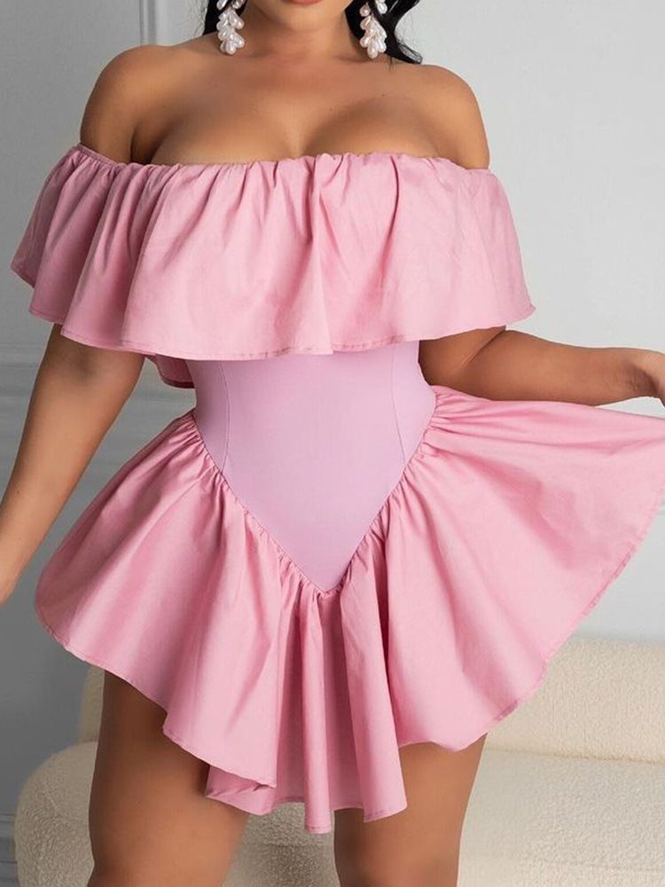 Kortärmad Off Shoulder Asymmetrisk Pullover Sexig Klänning För Kvinnor