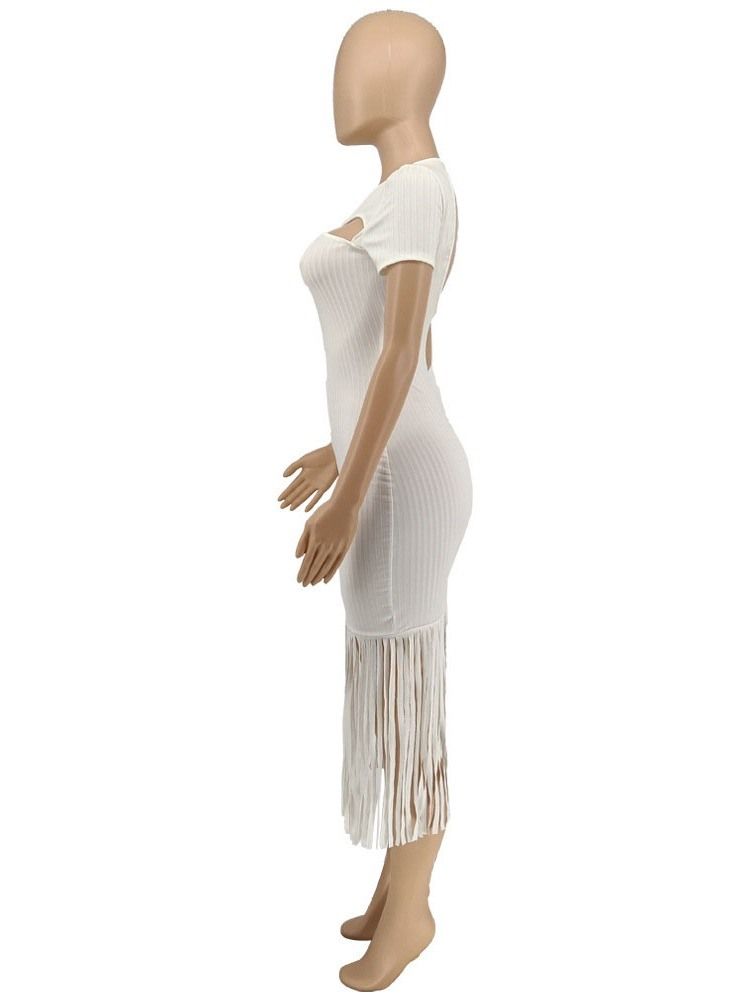 Kortärmad Tofs Mid-Calf Mermaid Plain Casual Klänning