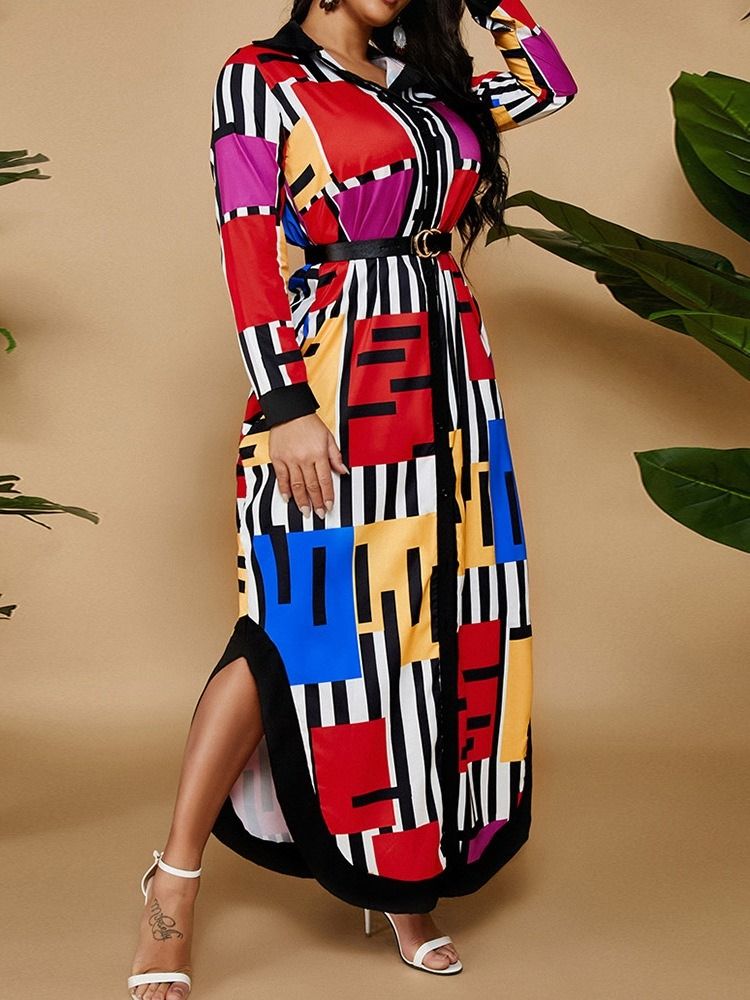 Långärmad Asymmetrisk Lapel Asymmetrisk Color Block Klänning